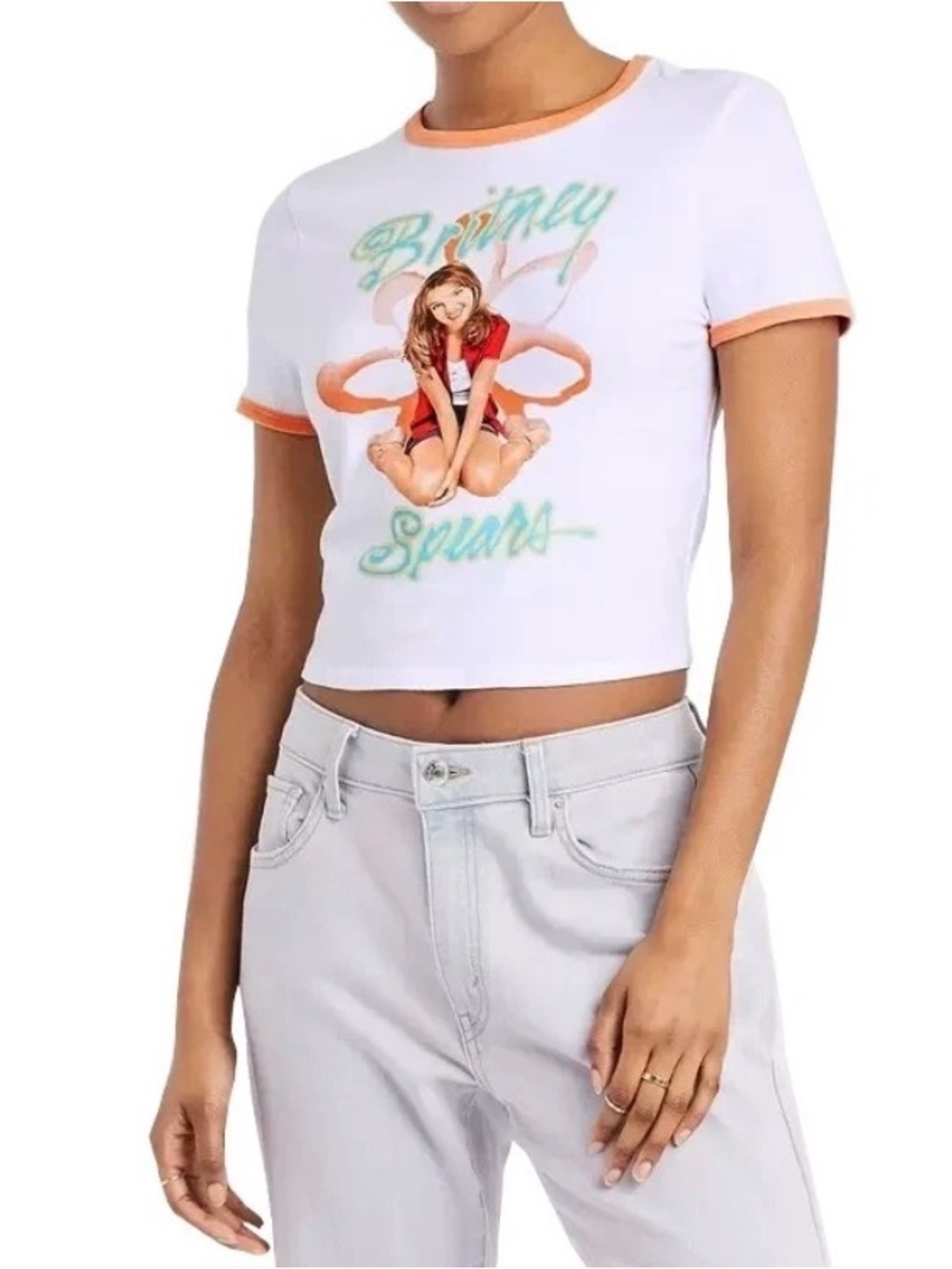 Britney Spears Y2K Graphic Ringer Baby Tee Crop Top XS